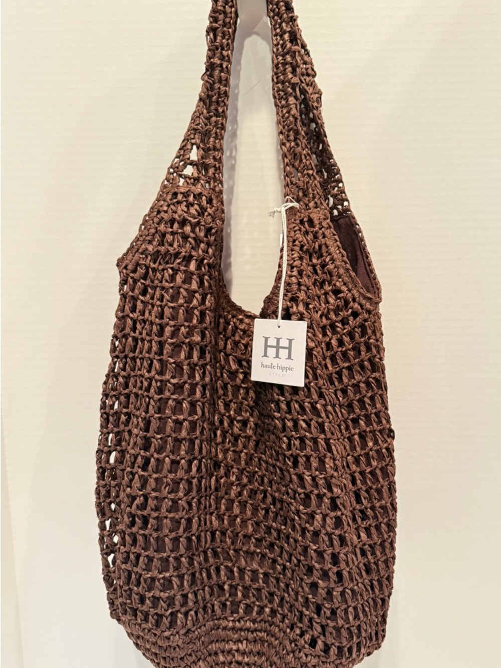 NEW Haute Hippie Chocolate Boho Soft Woven Straw Shoulder Bag